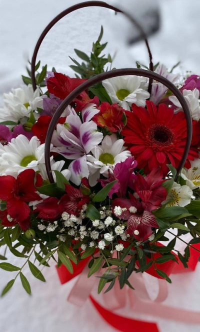 Цветы в сумочке «яблочко наливное»