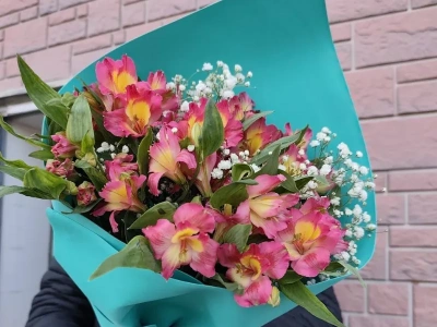 Букет 7 альстромерий и гипсофила